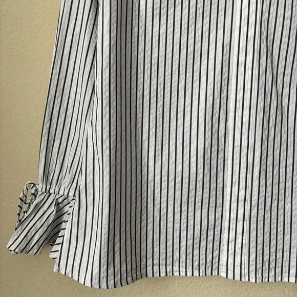 Derek Lam 10 Crosby Metallic Striped Print Long Ruffle Sleeve Career Blouse Top - Picture 6 of 13